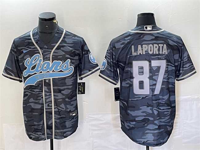 Men%27s Detroit Lions #87 Sam LaPorta Gray Camo Cool Base Stitched Baseball Jersey->dallas cowboys->NFL Jersey